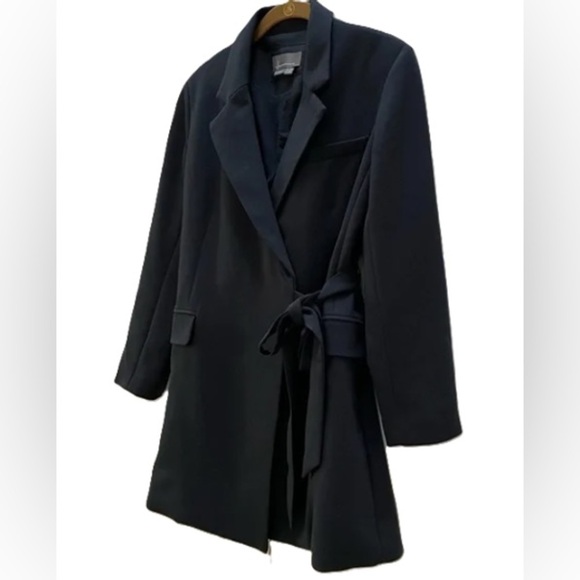 NEW! Anthropologie Tie Waist Open Back Mini Dress / Long Blazer Black | Size 14 - Picture 4 of 13